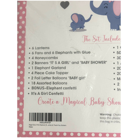 170 PC Elephant Baby Shower Decorations supplies IT'S A GIRL pink gray-Regal - Picture 2 of 5